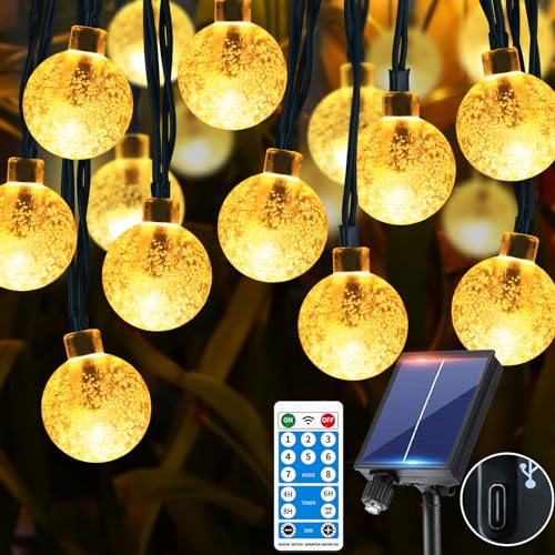 RJEDL Solar Lichterkette Aussen, 12M 60LED Lichterkette Außen Solar Wasserdicht Mit 8 Modi, Zeitsteuerung und Speicherfunktion， Solar Lichterkette Außen für Garten, Terrasse, Balkon, Partys von RJEDL