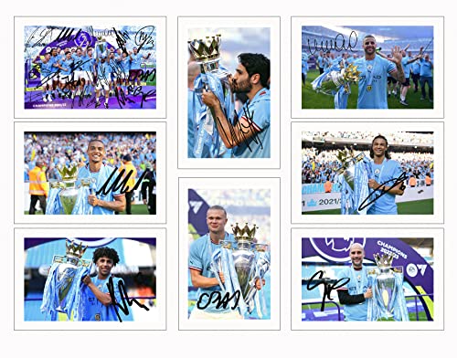 Set mit 20 Manchester City 2022/23 League Winner Players signiert 15,2 x 10,2 cm Fotodrucke mit vorgedruckten Unterschriften, Autogramm, Geschenk von RJR PRINTS