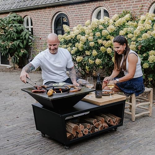 BBQ Plancha Grill Compania 114x60x62cm sitzendes Modell Grillring feuerring feuerschale mit feuerplatte komplett grilltonne feuerkorb platte feuerstelle Feuerschalen von RJRoyal Living