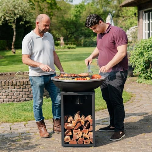 RJRoyal Living Plancha Grill Amigo Edelstahl Grillplatte BBQ Feuerschale Edelstahl mit Feuerplatte Outdoor Küche Grill Plancha Platte 67Øx 92cm Grillring von RJRoyal Living