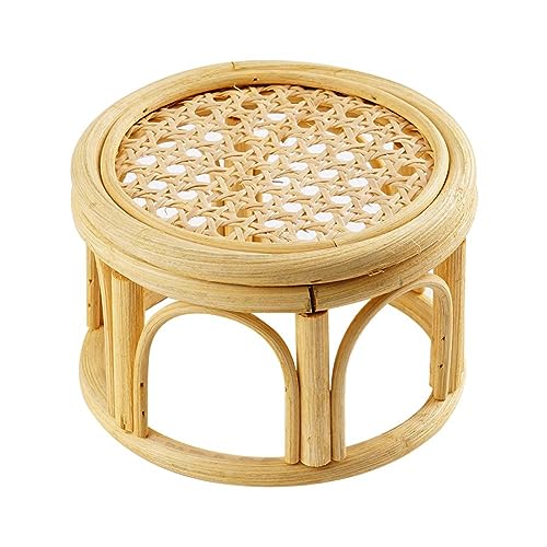 RJSQAQE Rattan Plant Stands,Small Boho Rattan Wicker Round Riser Plant Stand,Indoor Flower Pot Stand,Decorative Flower Shelf Bonsai Rack Garden Plant Pot Riser Holder von RJSQAQE