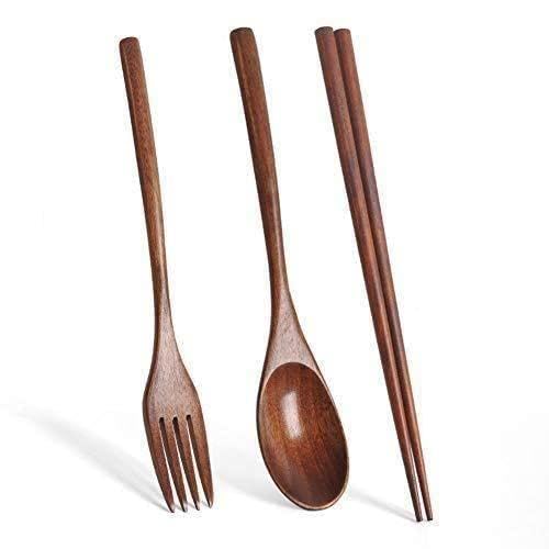 Wooden Tableware INS Tableware Wooden Chopsticks Spoons Three Piece Set Portable Workers Adults Tableware Students Office von RJSQAQE