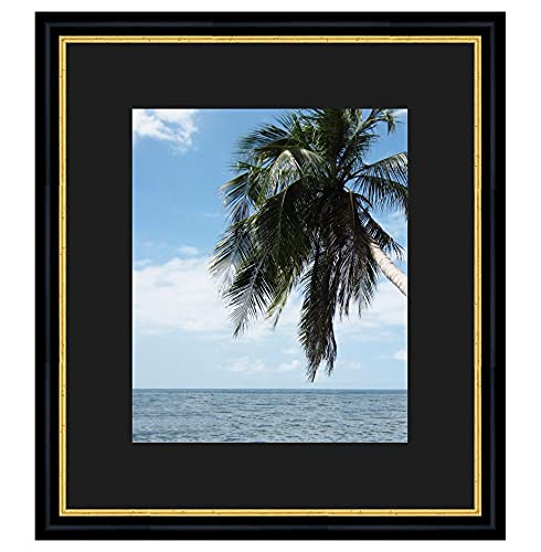 Bilderrahmen mit Passepartout Schwarz für EIN Bild 21x28 oder 28 x 21 cm Rahmen Creux Noir Avec Filet Dore, 2.7 cm Breiten Holzleisten, Holzrahmen von RK Cadres