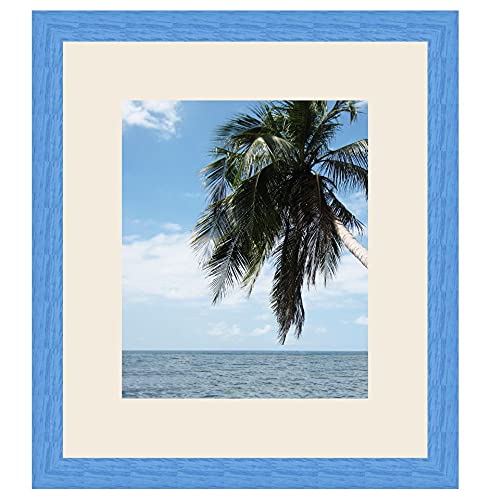 RK Cadres Bilderrahmen mit Passepartout Nicht-gerade Weiss für EIN Bild 21x21 oder 21 x 21 cm Rahmen Himmelblau, 3 cm Breiten Holzleisten, Holzrahmen von RK Cadres