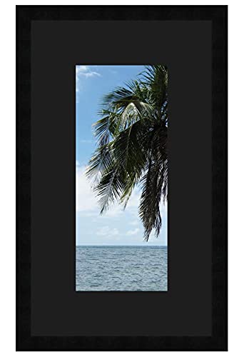 RK Cadres Bilderrahmen mit Passepartout Schwarz für EIN Bild 14x27 oder 27 x 14 cm Rahmen Schwarz, 2 cm Breiten Holzleisten, Holzrahmen von RK Cadres