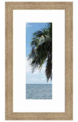 RK Cadres Bilderrahmen mit Passepartout Superweiß für EIN Bild 15x35 oder 35 x 15 cm Rahmen Natürliche Beige, 3.5 cm Breiten Holzleisten, Holzrahmen von RK Cadres
