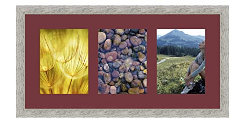 RK Cadres Bilderrahmen multivues Burgund 3 Foto(s) 20x27 Passepartout Schrägschnitt, Wand Bilderrahmen 75x37 cm Taupe Grau, 3.5 cm Breiten Holzleisten von RK Cadres