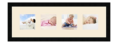 RK Cadres Bilderrahmen multivues Elfenbein 4 Foto(s) 13x13 Passepartout Schrägschnitt, Wand Bilderrahmen 68x23 cm Schwarz, 3 cm Breiten Holzleisten von RK Cadres