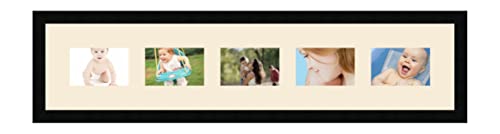 RK Cadres Bilderrahmen multivues Elfenbein 5 Foto(s) 15x10 Passepartout Schrägschnitt, Wand Bilderrahmen 95x20 cm Schwarz, 3 cm breiten Holzleisten von RK Cadres