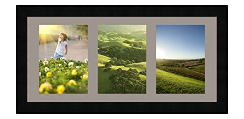 RK Cadres Bilderrahmen multivues Grau TV 3 Foto(s) 15x20 Passepartout Schrägschnitt, Wand Bilderrahmen 50x23 cm Schwarz, 3 cm Breiten Holzleisten von RK Cadres