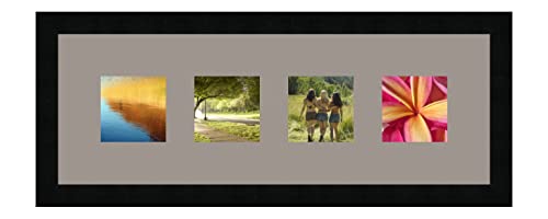 RK Cadres Bilderrahmen multivues Grau TV 4 Foto(s) 10x10 Passepartout Schrägschnitt, Wand Bilderrahmen 58x20 cm Schwarz, 3 cm Breiten Holzleisten von RK Cadres