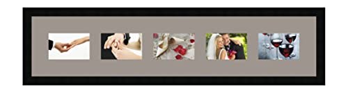 RK Cadres Bilderrahmen multivues Grau TV 5 Foto(s) 15x10 Passepartout Schrägschnitt, Wand Bilderrahmen 95x20 cm Schwarz, 3 cm Breiten Holzleisten von RK Cadres