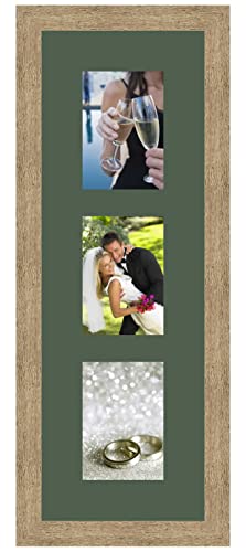 RK Cadres Bilderrahmen multivues Grünen Wald 3 Foto(s) 13x18 Passepartout Schrägschnitt, Wand Bilderrahmen 23x68 cm Natürliche Beige, 3.5 cm Breiten Holzleisten von RK Cadres