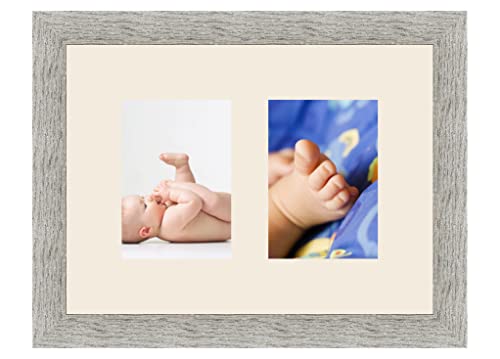 RK Cadres Bilderrahmen multivues Nicht-gerade Weiss 2 Foto(s) 13x18 Passepartout Schrägschnitt, Wand Bilderrahmen 38x28 cm Taupe Grau, 3.5 cm Breiten Holzleisten von RK Cadres