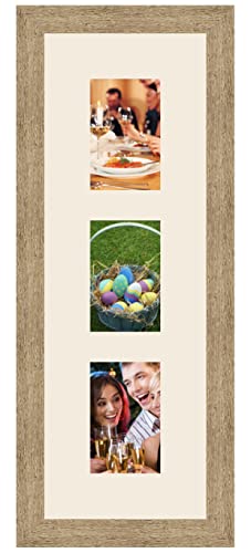RK Cadres Bilderrahmen multivues Nicht-gerade Weiss 3 Foto(s) 10x15 Passepartout Schrägschnitt, Wand Bilderrahmen 20x60 cm Natürliche Beige, 3.5 cm Breiten Holzleisten von RK Cadres