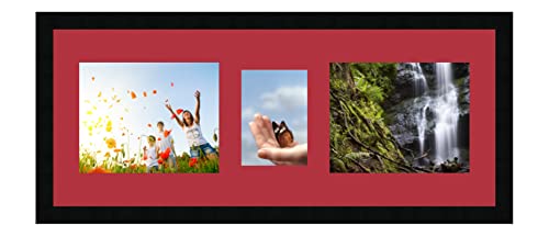 RK Cadres Bilderrahmen multivues Rote 2 Foto(s) 25x20 and 1 Foto(s) 13x18 Passepartout Schrägschnitt, Wand Bilderrahmen 75x30 cm Schwarz, 3 cm Breiten Holzleisten von RK Cadres
