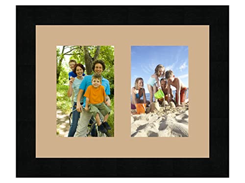 RK Cadres Bilderrahmen multivues Sand 2 Foto(s) 10x15 Passepartout Schrägschnitt, Wand Bilderrahmen 27x20 cm Schwarz, 3 cm Breiten Holzleisten von RK Cadres