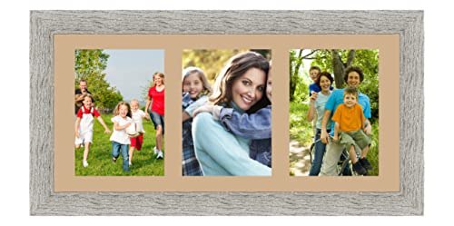 RK Cadres Bilderrahmen multivues Sand 3 Foto(s) 15x20 Passepartout Schrägschnitt, Wand Bilderrahmen 50x23 cm Taupe Grau, 3.5 cm breiten Holzleisten von RK Cadres
