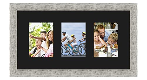 RK Cadres Bilderrahmen multivues Schwarz 3 Foto(s) 13x18 Passepartout Schrägschnitt, Wand Bilderrahmen 50x25 cm Taupe Grau, 3.5 cm Breiten Holzleisten von RK Cadres