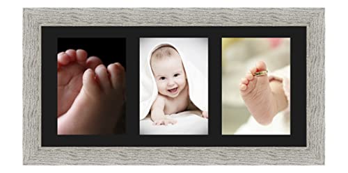 RK Cadres Bilderrahmen multivues Schwarz 3 Foto(s) 15x20 Passepartout Schrägschnitt, Wand Bilderrahmen 50x23 cm Taupe Grau, 3.5 cm Breiten Holzleisten von RK Cadres