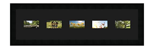 RK Cadres Bilderrahmen multivues Schwarz 5 Foto(s) 9x5 Passepartout Schrägschnitt, Wand Bilderrahmen 64x15 cm Schwarz, 3 cm Breiten Holzleisten von RK Cadres