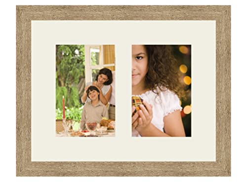 RK Cadres Bilderrahmen multivues Silver Grey 2 Foto(s) 15x23 Passepartout Schrägschnitt, Wand Bilderrahmen 43x33 cm Natürliche Beige, 3.5 cm Breiten Holzleisten von RK Cadres