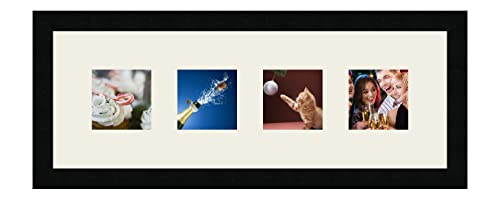 RK Cadres Bilderrahmen multivues Silver Grey 4 Foto(s) 10x10 Passepartout Schrägschnitt, Wand Bilderrahmen 58x20 cm Schwarz, 3 cm Breiten Holzleisten von RK Cadres