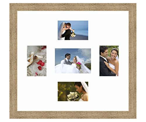 RK Cadres Bilderrahmen multivues Superweiß 2 Foto(s) 15x10 and 2 Foto(s) 10x15 and 1 Foto(s) 18x13 Passepartout Schrägschnitt, Wand Bilderrahmen 50x45 cm Natürliche Beige, 3.5 cm Breiten Holzleisten von RK Cadres