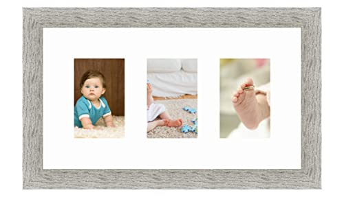 RK Cadres Bilderrahmen multivues Superweiß 3 Foto(s) 10x15 Passepartout Schrägschnitt, Wand Bilderrahmen 45x25 cm Taupe Grau, 3.5 cm breiten Holzleisten von RK Cadres