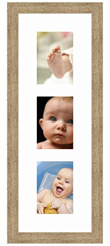 RK Cadres Bilderrahmen multivues Superweiß 3 Foto(s) 13x18 Passepartout Schrägschnitt, Wand Bilderrahmen 23x68 cm Natürliche Beige, 3.5 cm Breiten Holzleisten von RK Cadres