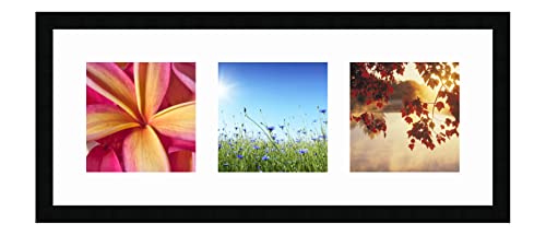 RK Cadres Bilderrahmen multivues Superweiß 3 Foto(s) 20x20 Passepartout Schrägschnitt, Wand Bilderrahmen 75x30 cm Schwarz, 3 cm Breiten Holzleisten von RK Cadres