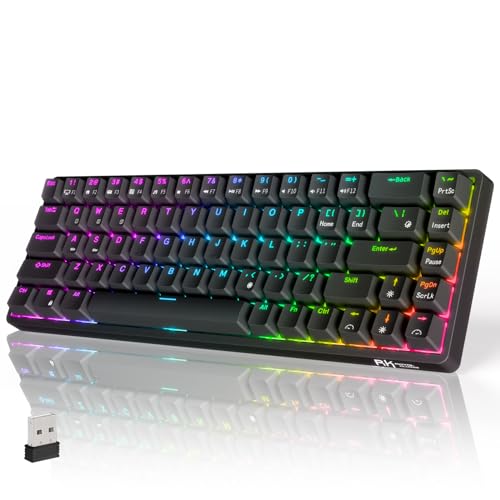 RK ROYAL KLUDGE RK G68 Mechanische Tastatur Kabellose 65% QWERTY US RGB Gaming Tastatur Bluetooth/2.4G/Kabelgebunden PBT-Tastenkappen Abnehmbarer Rahmen Hot Swappable Blauer Schalter, Schwarz von RK ROYAL KLUDGE