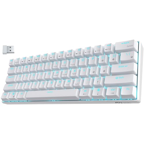 RK ROYAL KLUDGE RK61 Mechanische Gaming-Tastatur, kabellos, 60%, ultrakompakt, mit blauem Clicky-Schalter, kompatibel für die Verbindung mit Mehreren Geräten, Programmierbare Software Weiß, US QWERTY von RK ROYAL KLUDGE