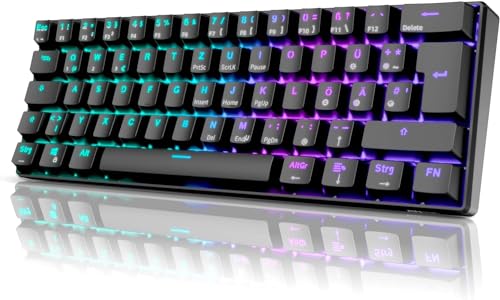 RK ROYAL KLUDGE RK61 Mechanische Tastatur 2,4 GHz Kabellose/Bluetooth/Verkabelte 60% Gaming Tastatur RGB-Beleuchtung Hot-Swap-fähiger Blauer Schalter, Kompatibel für Win/Mac, Schwarz (QWERTZ) von RK ROYAL KLUDGE