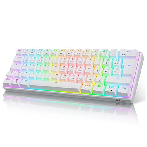 RK61 Mechanische Gaming-Tastatur, 2,4 GHz Kabellose/Bluetooth/Verkabelte 60% Mechanische Tastatur 61 Tasten, Hot-Swap-fähiger Brauner Schalter mit RGB-Beleuchtung für Win/Mac Weiß (QWERTZ) von RK ROYAL KLUDGE
