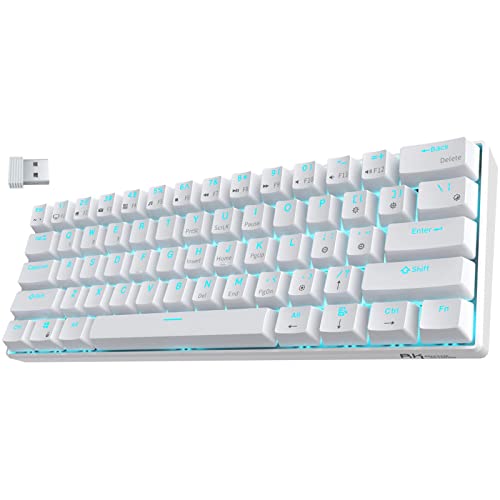 RK ROYAL KLUDGE RK61-US 2.4Ghz Kabellose/Bluetooth/Verkabelte 60% Mechanische Tastatur, 61 Tasten kompakte Tastatur, Hot Swappable Braune Schalter Gaming Tastatur mit Software, Weiß von RK ROYAL KLUDGE