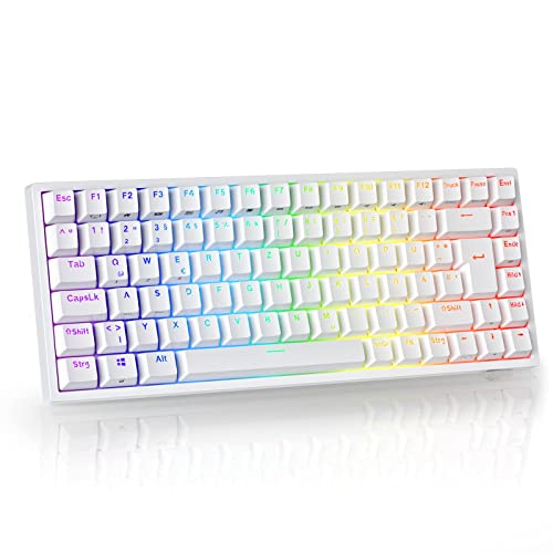 RK ROYAL KLUDGE RK84-DE 75% Gaming-Tastatur, 85 Tasten Kompakte TKL Tastatur, Bluetooth Mechanische Tastatur, Roter Schalter, RGB Hintergrundbeleuchtung, 2.4Ghz Gaming Tastatur für Mac & Win, QWERTZ von RK ROYAL KLUDGE