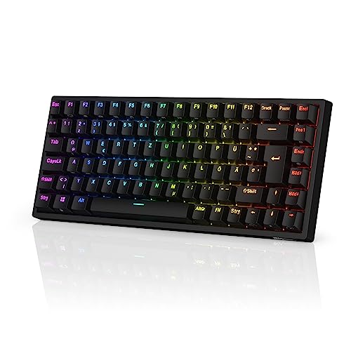 RK ROYAL KLUDGE RK84-DE 75% Gaming-Tastatur, 85 Tasten TKL Tastatur, Bluetooth Mechanische Tastatur, Rote Schalter, RGB Hintergrundbeleuchtung, 2.4Ghz Gaming Tastatur für Mac & Windows, Schwarz,QWERTZ von RK ROYAL KLUDGE