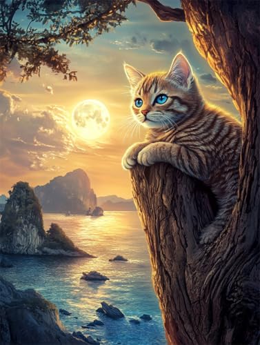 RKFLGEW 14CT Zählbare Kreuzstich-Sets Cartoon Katze Kreuzstich Set Tiere Und Der Mond Stickset Für Anfänger Erwachsene Diy Kreuzstiche Nadelspitze Sets 60x80cm von RKFLGEW