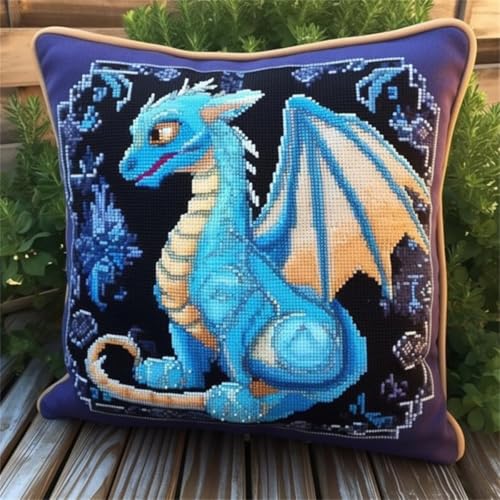 RKFLGEW DIY Knüpfstern Fantasie Drachen Tier DIY Haken Häkeln Garn Nadel Handwerk Einfache Handgemachte Kissen Für Home Sofa Dekoration 43x43cm von RKFLGEW