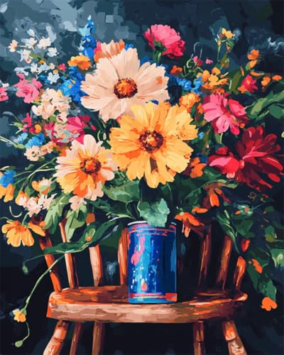 RKFLGEW DIY Kreuzstich-Set Mit Perlen Bunte Blumen In Einem Krug Nadelstich-Handarbeitssets: Diy-Perlenmalerei，3D-Wandteppich，Perlenkreuzstich 40x50cm von RKFLGEW