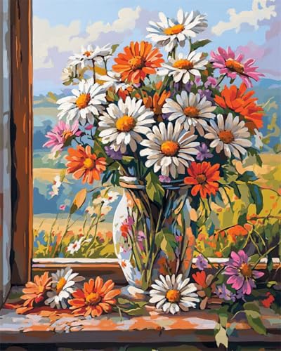 RKFLGEW DIY Kreuzstich-Set Mit Perlen Bunte Chrysanthemen In Einer Vase Diy-Perlenmalerei，Bastelset Mit Perlenstickerei，Nadelstichmuster，Dekor，Wandkunst 40x50cm von RKFLGEW