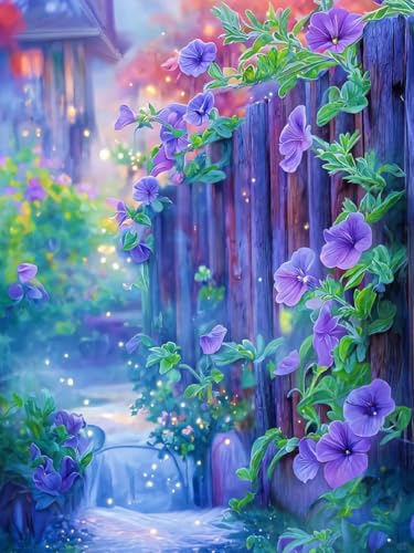 RKFLGEW DIY Kreuzstich-Set Mit Perlen Fantasie Lila Blumen Diy-Perlenstickerei-Set Für Anfänger，Handarbeitsset，Nadelstichmuster，Heimdekoration 40x50cm von RKFLGEW