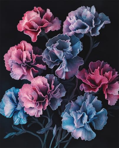 RKFLGEW DIY Perlenstickerei Komplett Set Fantasie Nelke Blume Nadelstich-Handarbeitssets: Diy-Perlenmalerei，3D-Wandteppich，Perlenkreuzstich 40x50cm von RKFLGEW