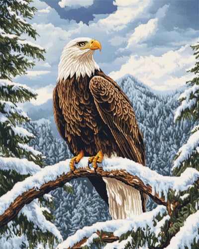 RKFLGEW DIY Perlenstickerei-Set Adler Im Schnee Perlenstickerei-Set Fantasy Tiere Nadelstich-Sets Kreuzstich Mit Perlen 3D-Perlenmalerei Handarbeit 30x40cm von RKFLGEW