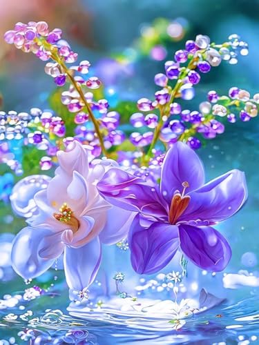 RKFLGEW DIY Perlenstickerei Set Fantasie Lila Blumen Diy-Stickerei Mit Perlen，Kreuzstich-Set，Perlenstickerei-Sets Mit 3Mm-Perlen Für Handarbeiten 50x70cm von RKFLGEW