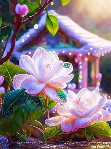 RKFLGEW DIY Perlenstickerei Set Mit Perlen Vollbild Fantasie Rosa Blumen Diy-Stickerei Mit Perlen，Kreuzstich-Set，Perlenstickerei-Sets Mit 3Mm-Perlen Für Handarbeiten 50x70cm von RKFLGEW