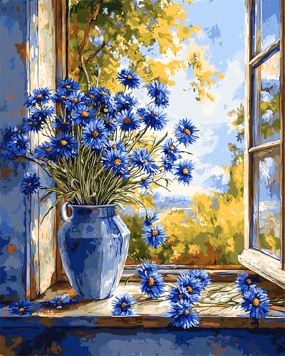 RKFLGEW DIY Perlenstickerei Set Mit Perlen Vollbild Kornblumenblüten In Der Vase DIY Perlen Gedruckt Perlen Stickerei Kreuzstich Kit Home Art Decor Handarbeit 30x40cm von RKFLGEW