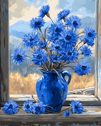 RKFLGEW DIY Perlenstickerei Set Mit Perlen Vollbild Kornblumenblüten In Der Vase Nadelstich-Handarbeitssets: Diy-Perlenmalerei，3D-Wandteppich，Perlenkreuzstich 50x70cm von RKFLGEW