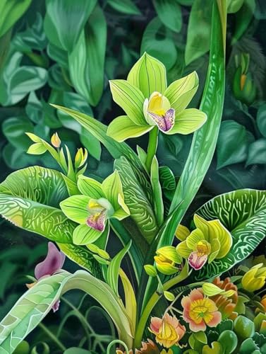 RKFLGEW Diy Kreuzstich-Set Mit Perlen Fantasie Grüne Orchidee Kreuzstich-Nadelstich-Handarbeit, Wandteppich-Set, Perlenstickmuster, 3D-Wandmalerei 40x50cm RKFLGEW Diy Kreuzstich-Set Mit Perlen Fantasie Grüne Orchidee Kreuzstich-Nadelstich-Handarbeit, Wandteppich-Set, Perlenstickmuster, 3D-Wandmalerei 40x50cm von RKFLGEW